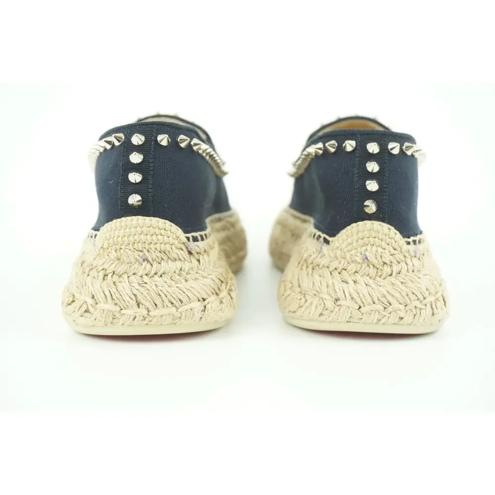 Christian Louboutin Espaboat Navy Canvas Spiked Espadrille Flat SZ 37 NIB